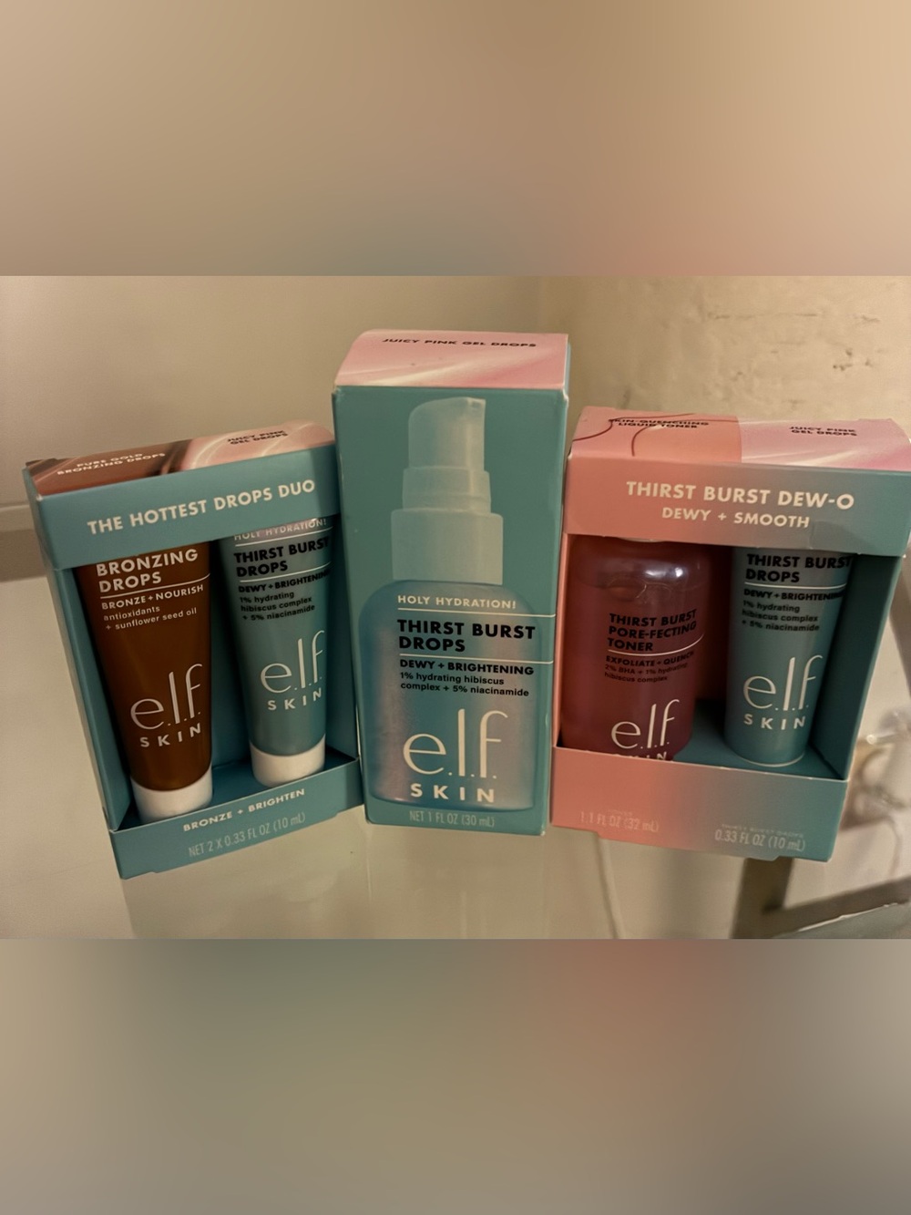 e.l.f. Skin Thirst Burst & Bronzing Drops 5 Pc Bundle Hydration Glow Set